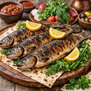 Trucha Ishkhan a la parrilla al estilo armenio con limón y hierbas