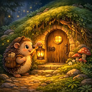 Igel-Entdecker an der Tür des Verborgenen Hügels