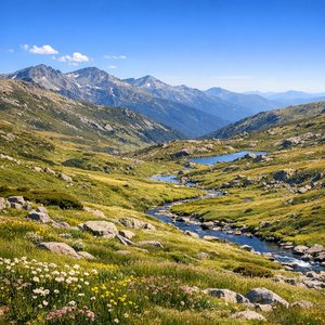 Été alpin de Kosciuszko — prés vallonnés et étang de montagne