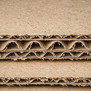 Textura macro de cartón corrugado — Capas en beige natural