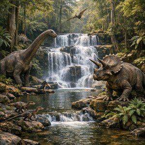 Chutes préhistoriques : dinosaures au point d'eau