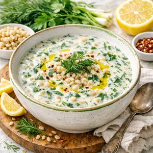 Spas — Sopa armenia de yogur con hierbas y granos