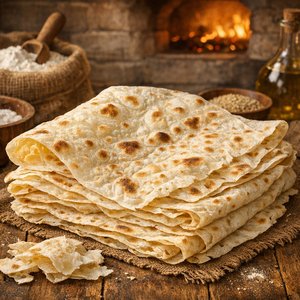 Pila de lavash recién horneados — rústico pan plano armenio