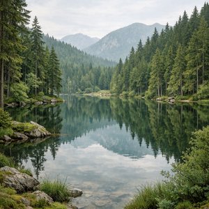Aguas tranquilas de un lago forestal austriaco