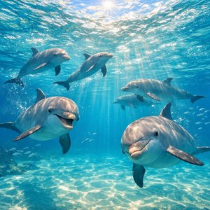 Manada al sol: delfines juguetones en aguas turquesa