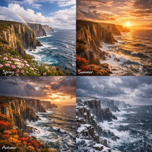 La costa de Tasman a través de las estaciones
