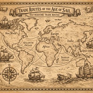 Trade Routes of the Age of Sail — Vintage Maritime Map