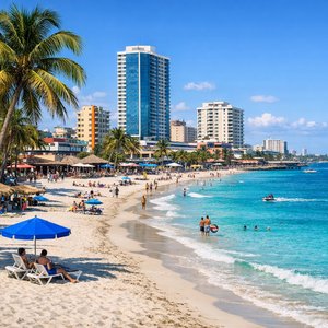 Ligne d'horizon de la plage de Varadero — Rivage tropical urbain