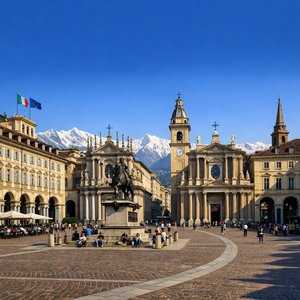Piazza with Alpine Backdrop, Turin