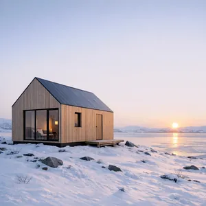 Scandinavian Winter Cabin at Sunset