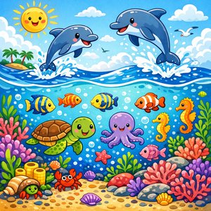 晴れた海の遊び場