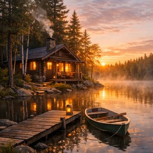 Sunrise at the Lakeside Cabin