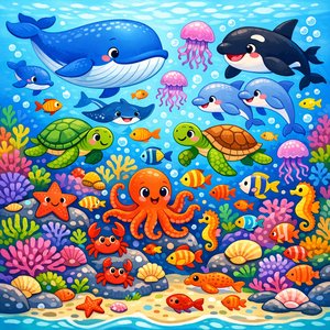 Amigos Subaquáticos: Festa Colorida no Oceano