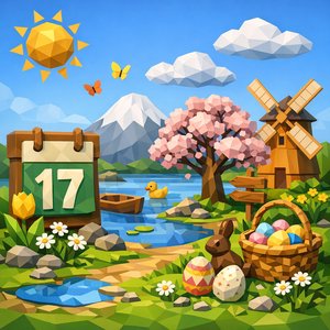 Primavera Low-Poly: Celebración del 17 de abril