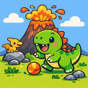 Dino juguetón en el volcán