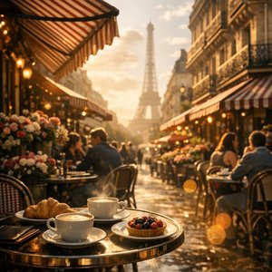 Golden Hour at a Parisian Sidewalk Café