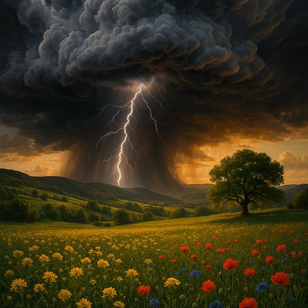 Dramatic Thunderstorm Over Meadow