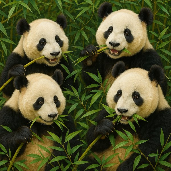 Pandas Enjoying Bamboo Feast