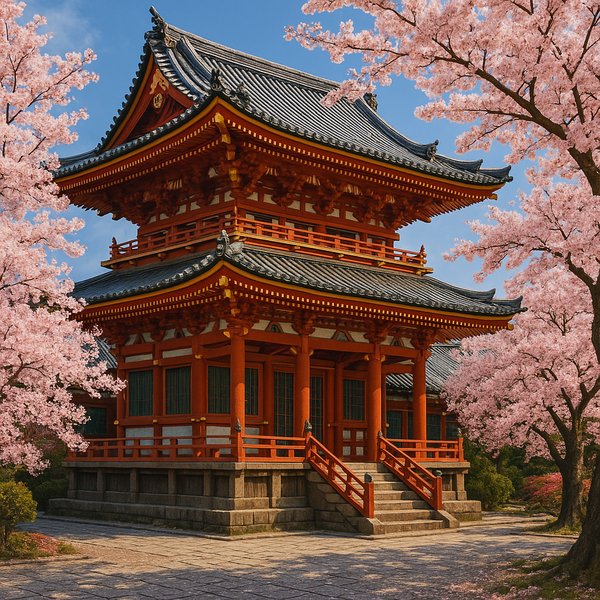 Serene Japanese Temple in Spring