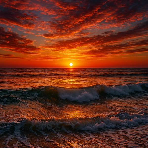 Vibrant Sunset Over Ocean Waves