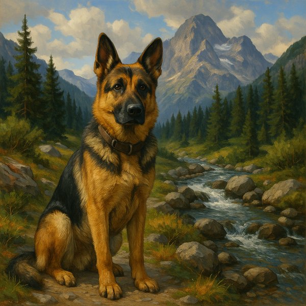 Alert Shepherd in Mountain Scenery