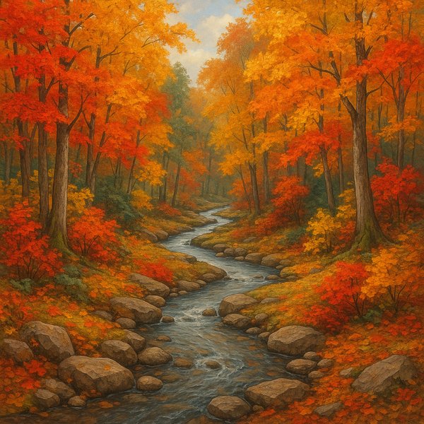 Autumn Stream Through Vibrant Forest — 100