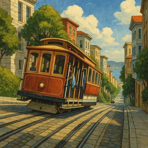 Cable Car Ascending Urban Hill