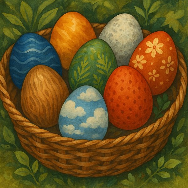 Colorful Easter Eggs in a Basket