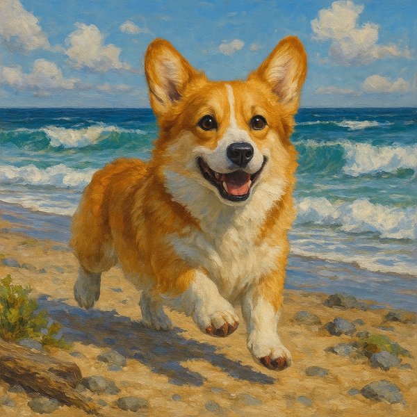 Joyful Corgi on a Sunny Beach