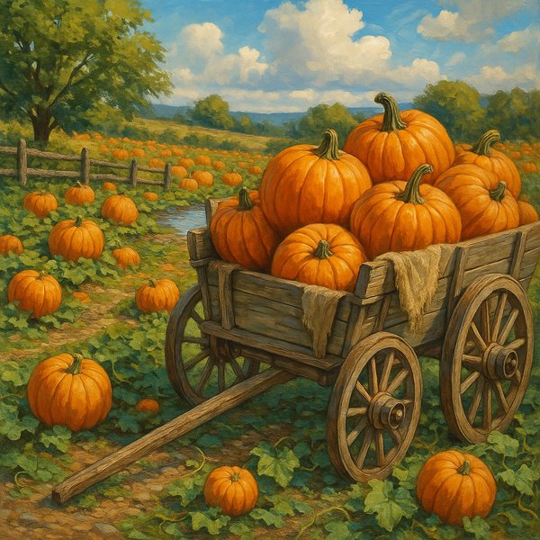Rustic Cart in Vibrant Pumpkin Patch