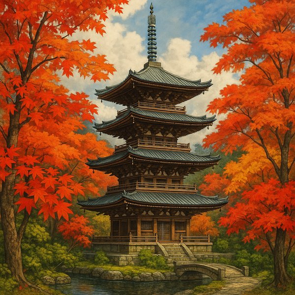Pagoda serena entre arces otoñales