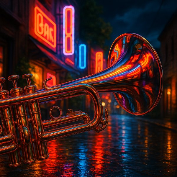 Trumpet in Neon Reflections
