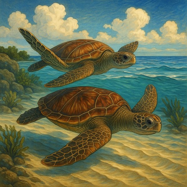 Turtles Gliding Over Seabed