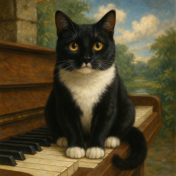 Tuxedo Cat on Piano