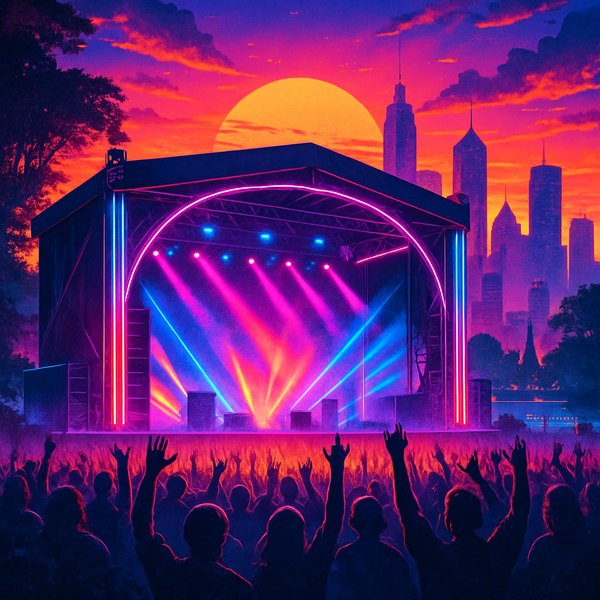 활기찬 노을 속 콘서트 장면