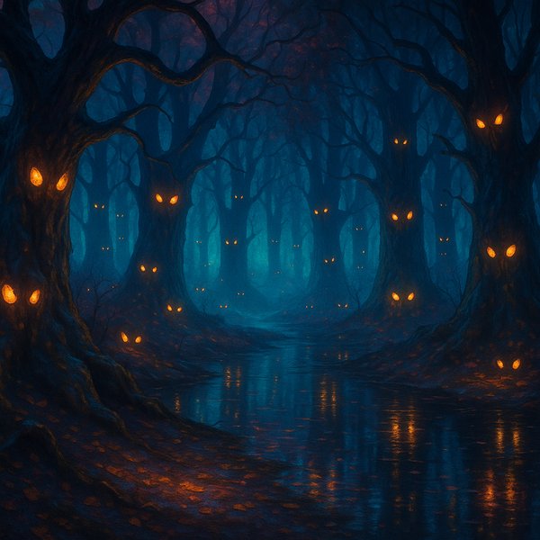 Enchanted Spooky Forest with Glowing Eyes