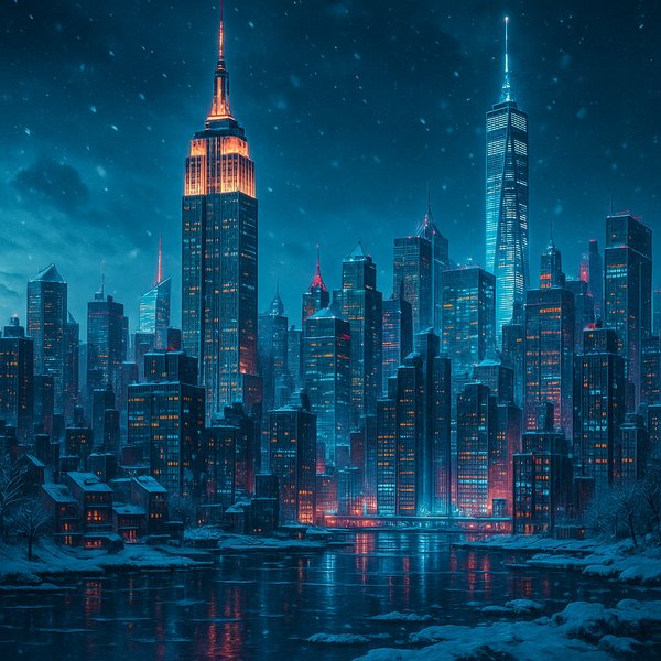 Futuristic Winter Skyline of New York City