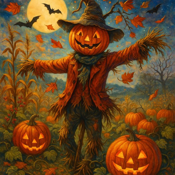 Halloween Scarecrow in a Misty Field