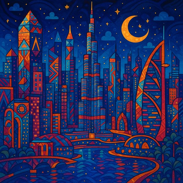 Imaginative Pop-Surrealism: Dubai Skyline at Night