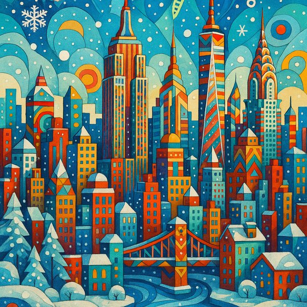 Imaginative Pop-Surrealism of New York City Winter Skyline