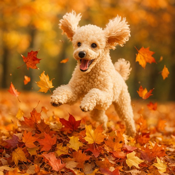 Autumn Joy: Poodle Leaping Through Leaves
