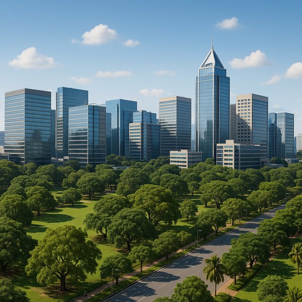 Bangalore Tech Skyline with Lush Urban Park