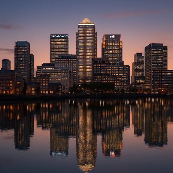 Canary Wharf Skyline at Warm Twilight