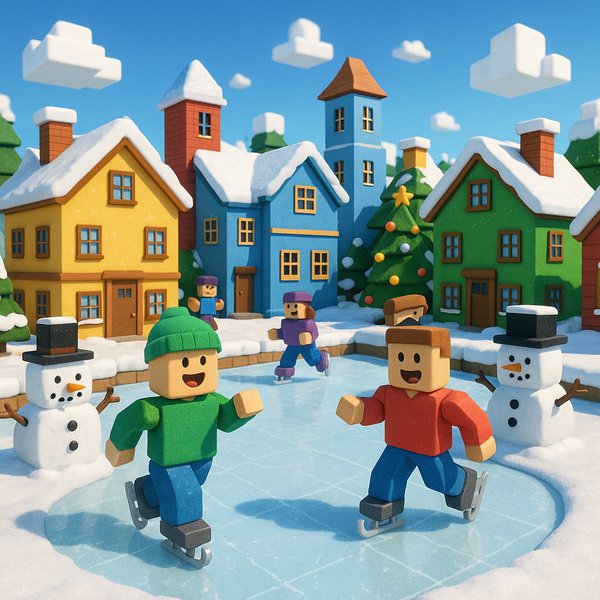 Cheerful Blocky Winter Town Ice Rink