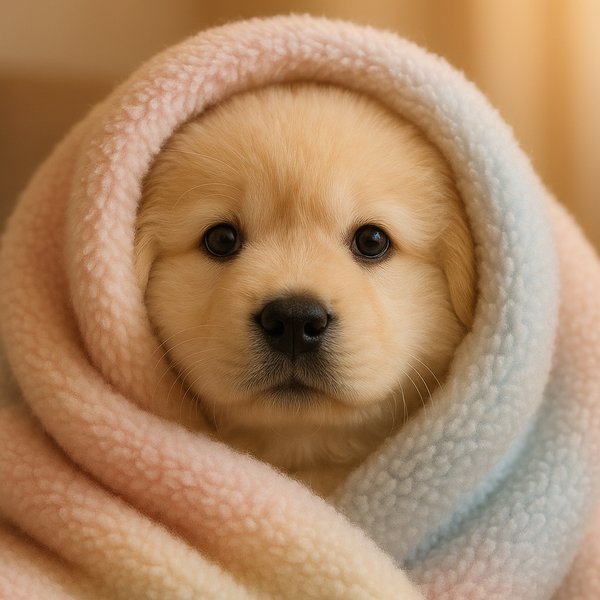 Cozy Labrador Puppy Wrapped in Pastel Blanket