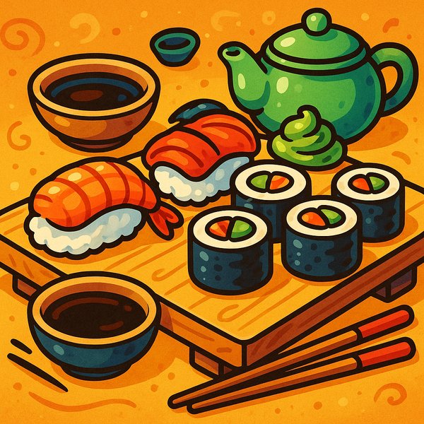 Cozy Sushi Board Delight (Cartoon)