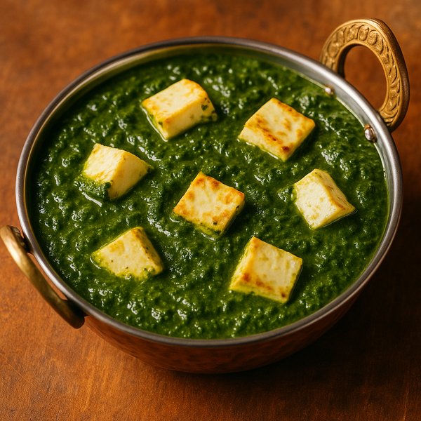 Creamy Palak Paneer in Traditional Steel Bowl