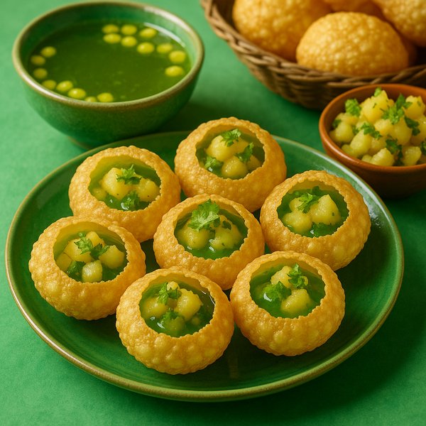 Crispy Pani Puri with Spicy Green Water