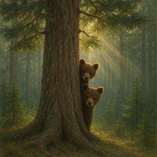 Curious Cubs Behind the Pine