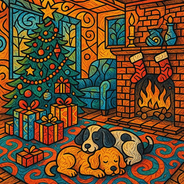 Festive Urban Living Room: A Comic-Style Christmas Scene